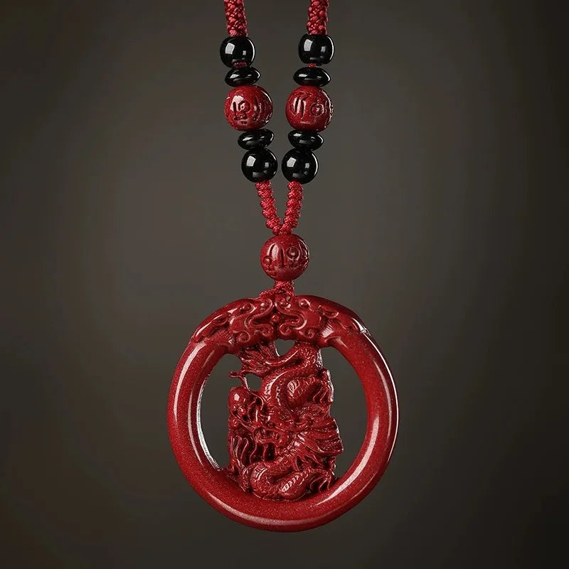 Luxury Red Cinnabar Chinese Zodiac Hollow Double-sided Pendant Necklace Real Natural Jewelry Women Accessories Energy Gifts