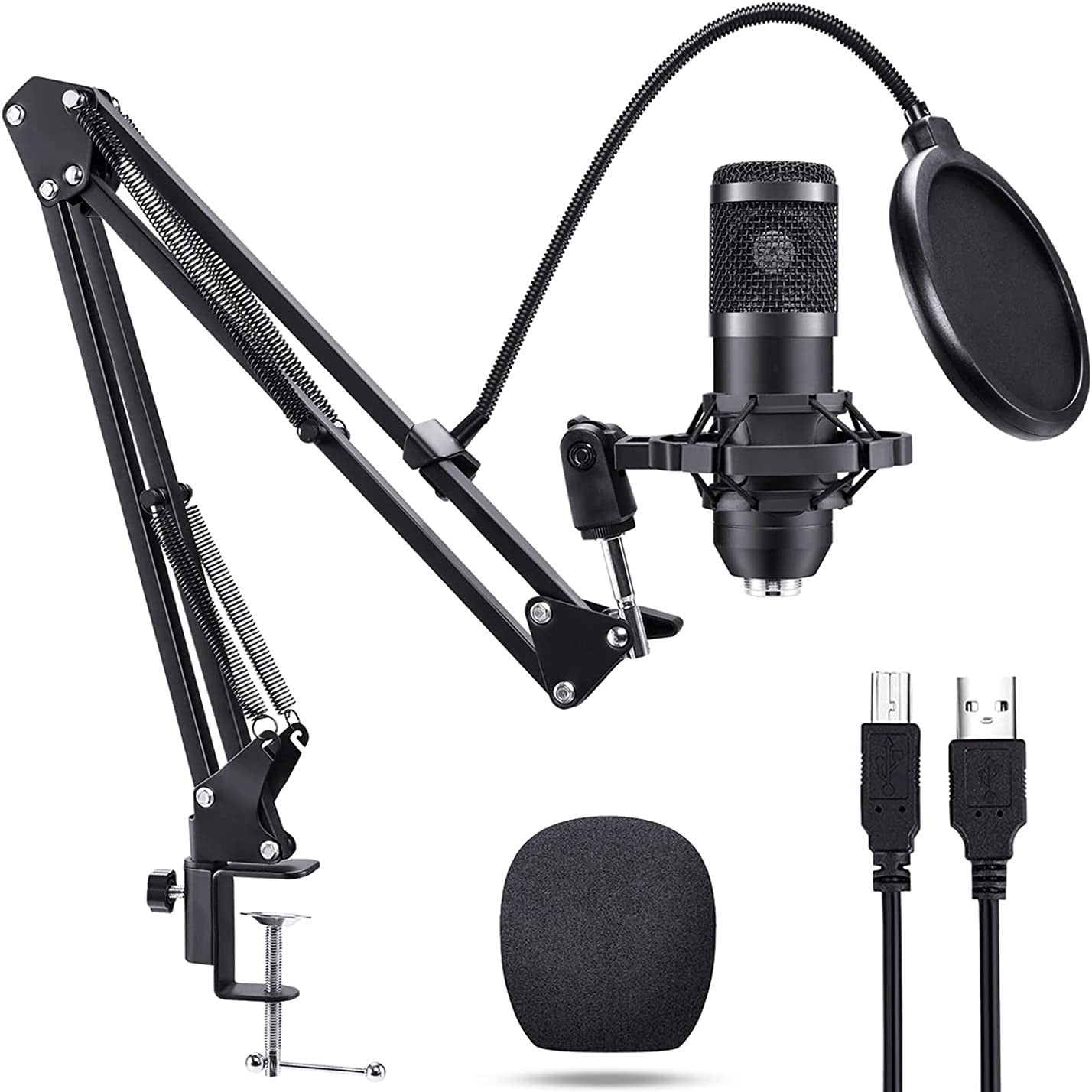 USB Microphone, Professional 192kHz/24Bit Plug & Play PC Computer Condenser Cardioid Mic Kit with Sound Advanced Chipset, for Streaming, Podcast, Studio Recording and Games