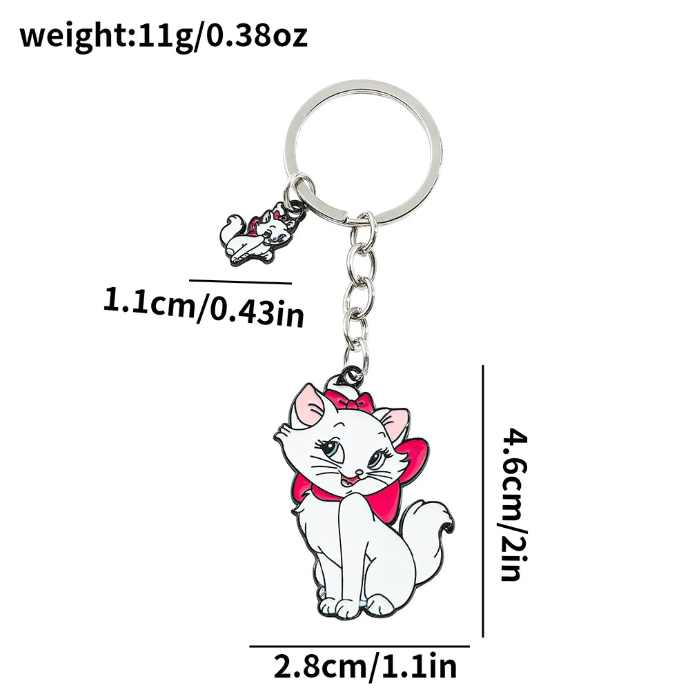 Disney Marie Cat Keychain Metal Kawaii Anime Cartoon Creative Design Key Chain Pendant Backpack Decoration Girl Gifts