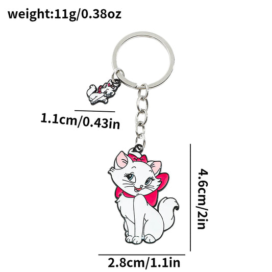 Disney Marie Cat Keychain Metal Kawaii Anime Cartoon Creative Design Key Chain Pendant Backpack Decoration Girl Gifts