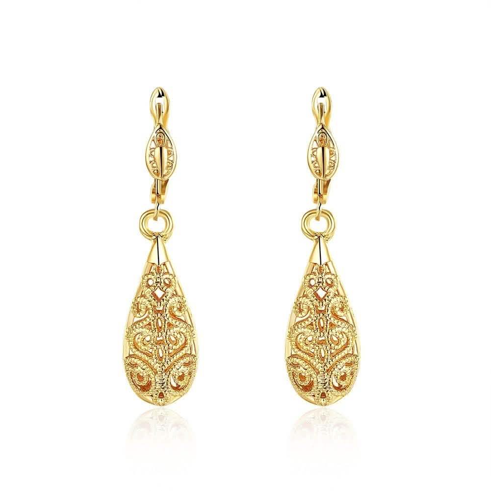 18K Gold Laser Cut Filigree Drop Earrings - Assorted Colors