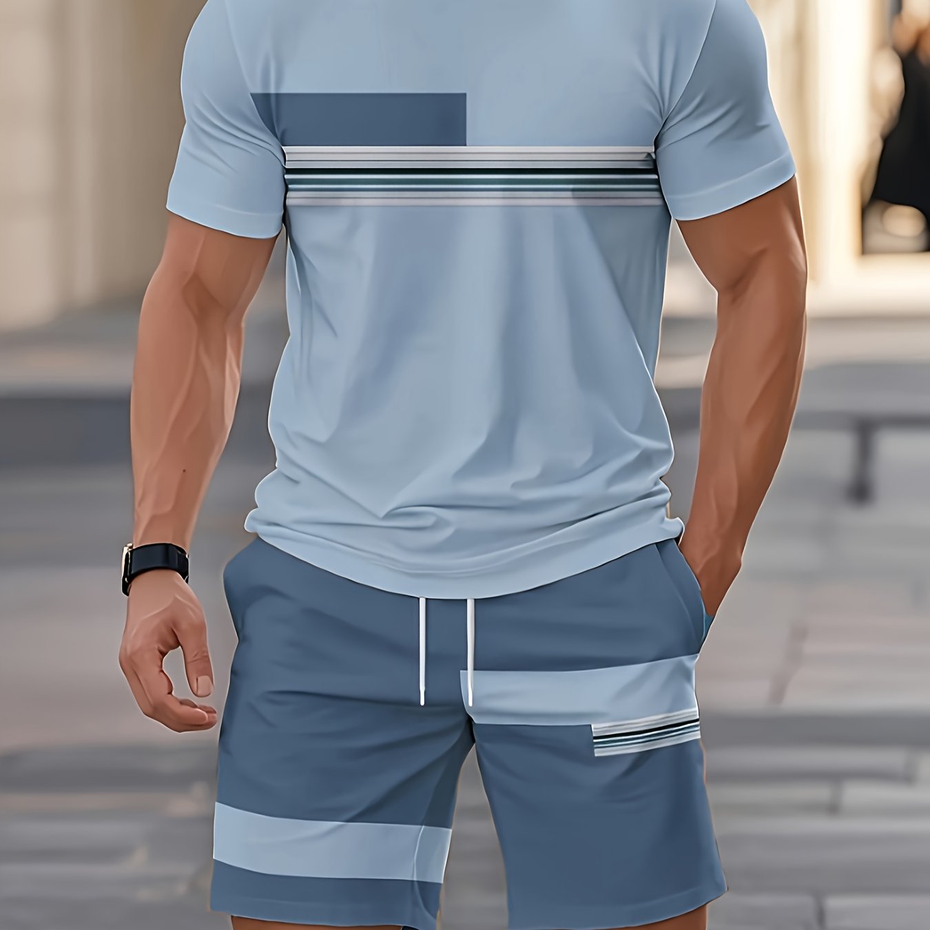 Men'S Casual 3D Print T-Shirt & Shorts Set - Breathable, Comfortable, Round Neck, Short Sleeve, Regular Fit, Spring/Summer/Fall Outdoor Leisure Wear, Casual Attire|Casual Style|Stretch Fabric, Men'S Set, Men'S Clothing, Large