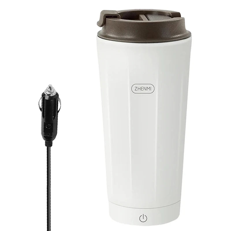USB Car Plug Electric Heating Bottle Leakproof Hot Water Boiling Portable Office Outdoor Thermos Cup Intelligent LED Display
