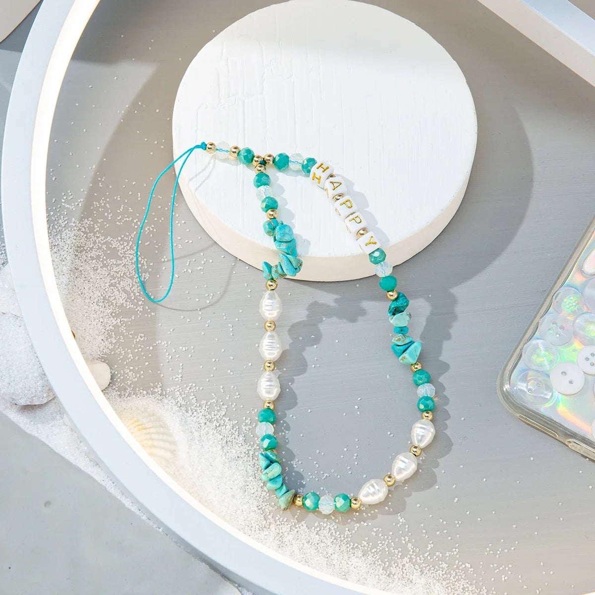 Mobile Phone Chain Women Stone Pearl Jewelry Cell Phone Strap Lanyard Beads Necklace