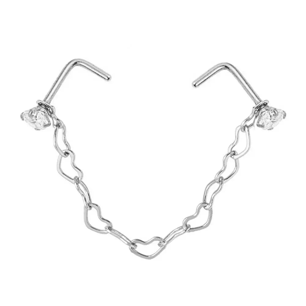 Double Nose Chain Nostril Ball Stainless Steel Nose Stud Decoration Earrings Piercing Nariz Pircing Septum Nose Piercing Ring