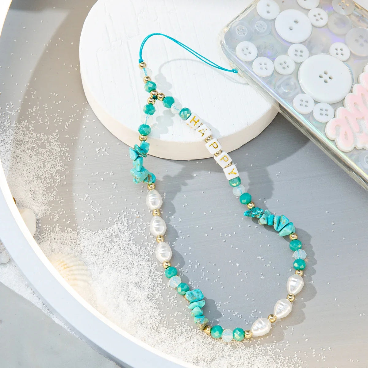 Mobile Phone Chain Women Stone Pearl Jewelry Cell Phone Strap Lanyard Beads Necklace