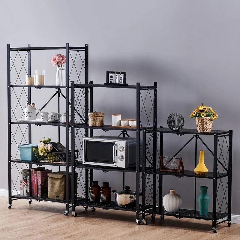Kitchen storage rack, floor to floor, multi-layer storage rack, household movable wheeled small cart, folding wall storage rack