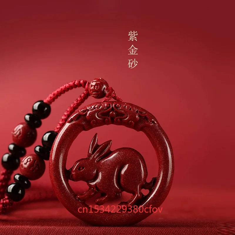 Luxury Red Cinnabar Chinese Zodiac Hollow Double-sided Pendant Necklace Real Natural Jewelry Women Accessories Energy Gifts