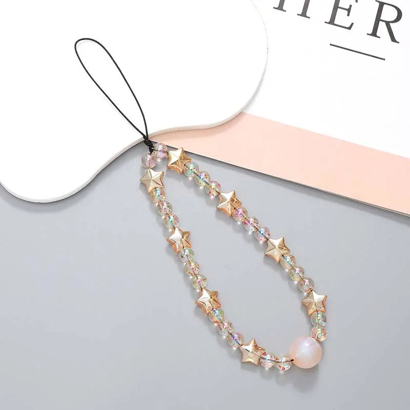 Fashion Crystal Star Beaded Phone Chain Lanyard Jewelry for Women's Personalized Colorful Love Wrist Strap Tellphone Case Rope