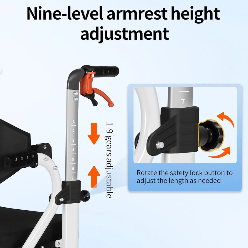 4-in-1 Mobility Wheelchair Combination No Installation Design Walkers for Seniors Foldable Walker with Seat Rollator Walker