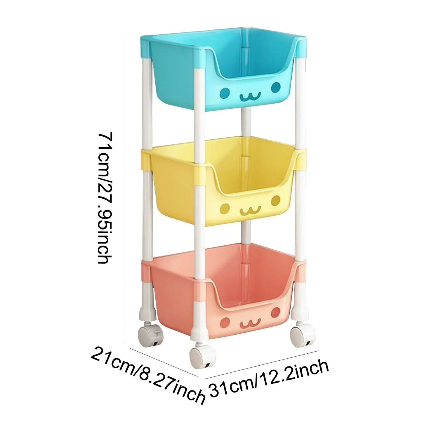 3 Tier Storage Cart Mobile Shelving Unit Organizer 3 Tier Trolley Rack Bathroom Organizer Cart for Kitchen Garage Bedroom Office