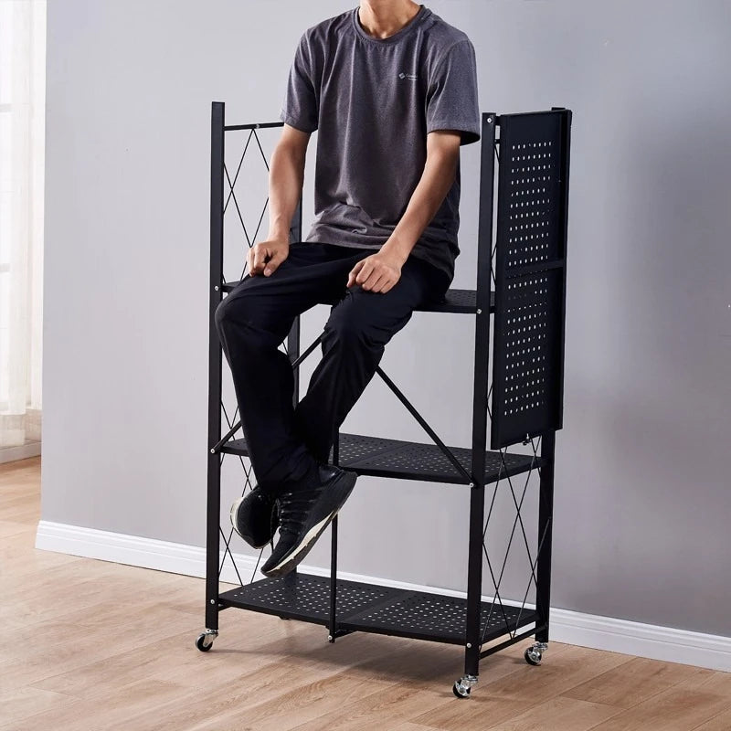 Kitchen storage rack, floor to floor, multi-layer storage rack, household movable wheeled small cart, folding wall storage rack