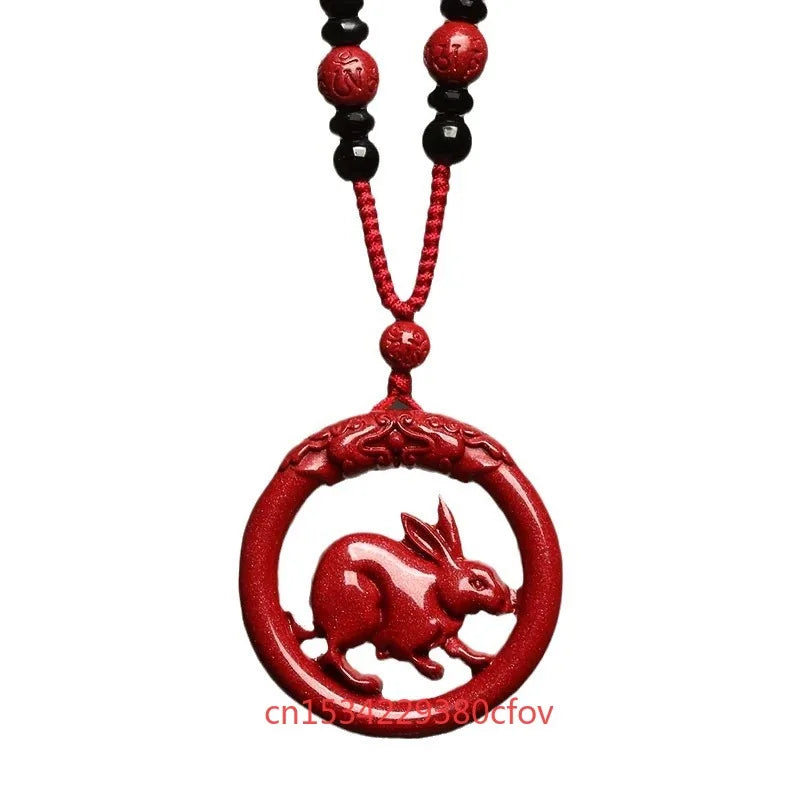 Luxury Red Cinnabar Chinese Zodiac Hollow Double-sided Pendant Necklace Real Natural Jewelry Women Accessories Energy Gifts