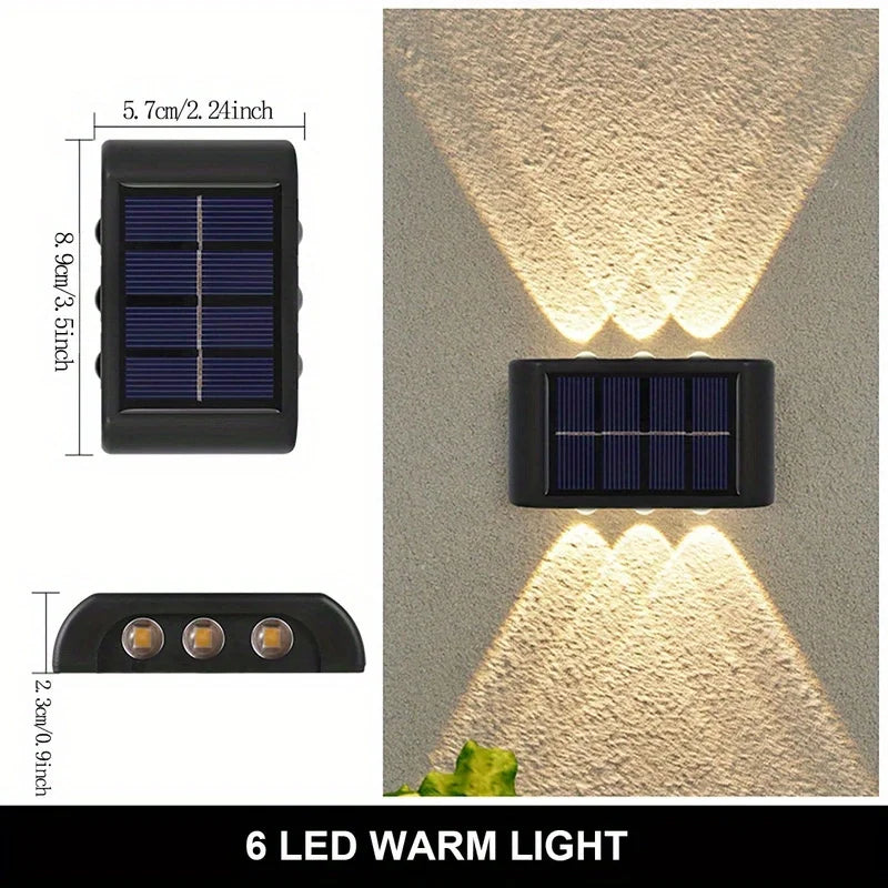 6LED Solar Lights, Outdoor Atmosphere Wall Lamp,Up And Down Light Control for Garden Yard Street Balcony Terrace Camping Decor