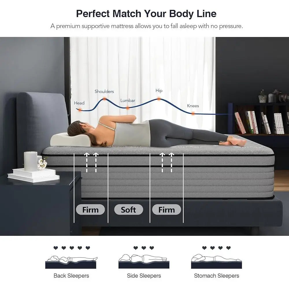 12 Inch Memory Foam Hybrid Mattress California King Individually Pocket Coils Motion Isolation Edge Support Breathable Moisture