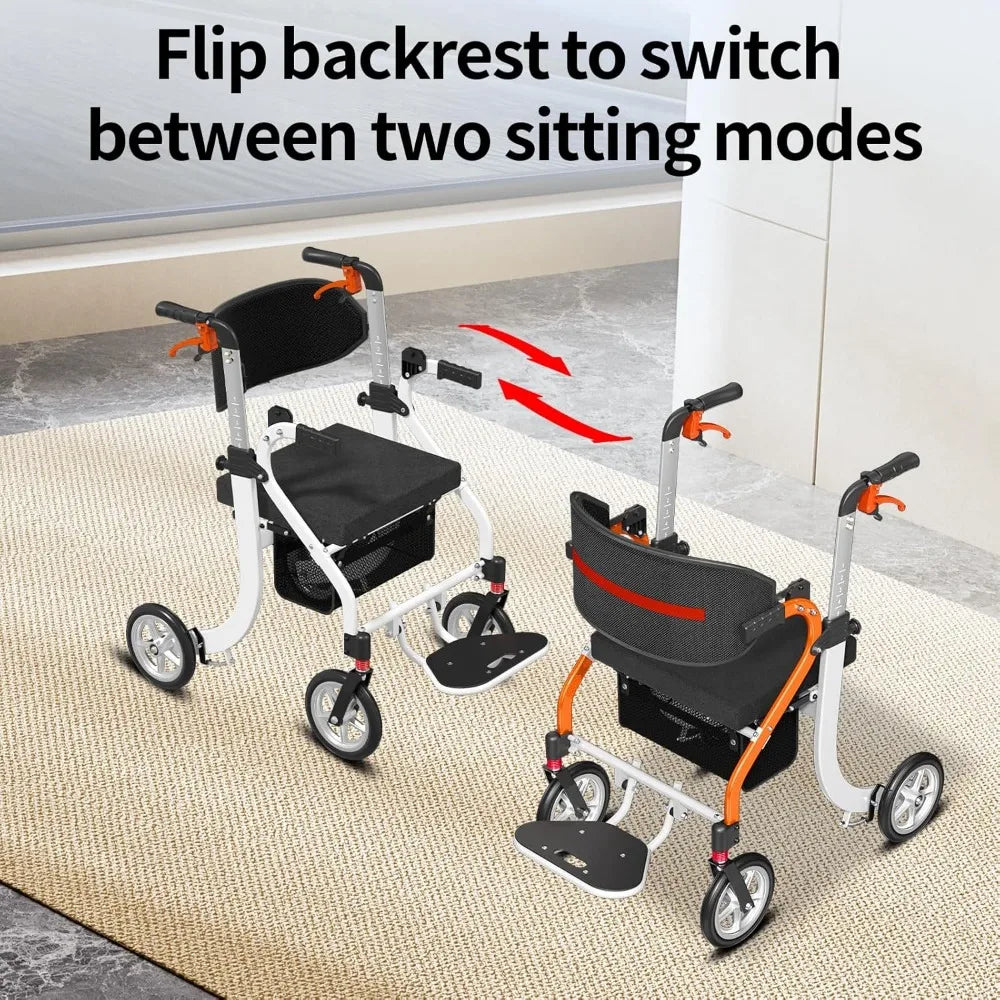 4-in-1 Mobility Wheelchair Combination No Installation Design Walkers for Seniors Foldable Walker with Seat Rollator Walker