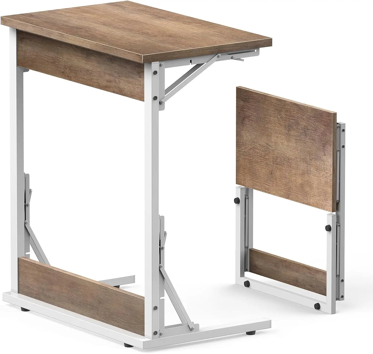 24" Wide Folding C-Shaped End Table, Small Side Desk for Couch, Sofa TV Tray Table with Metal Frame for Living Room, Bedroom,