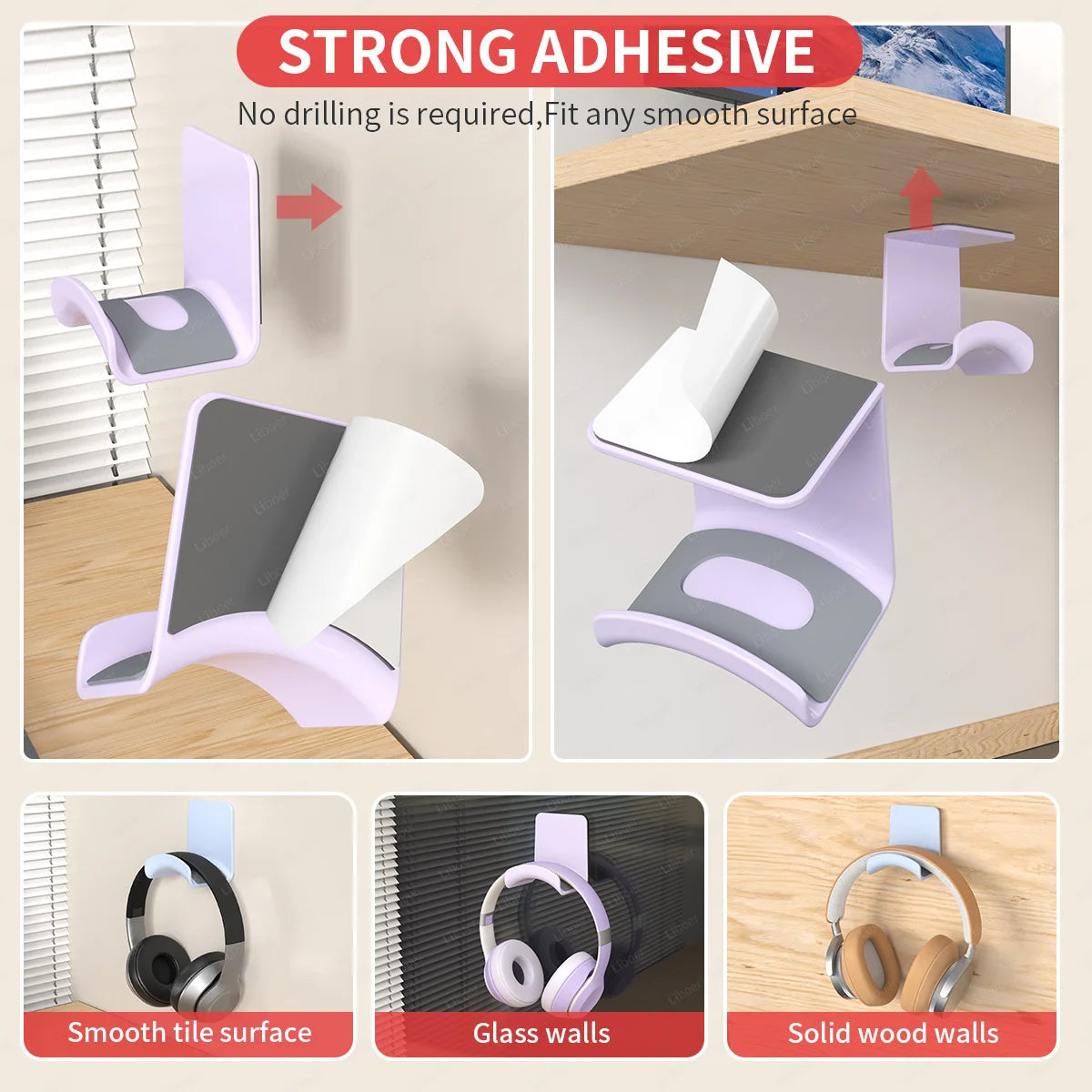 Headphone Stand Headphone Hanger Under Desk Wall Mounted Gaming Headset Stand Multi-color Headset Holder Under Table Support