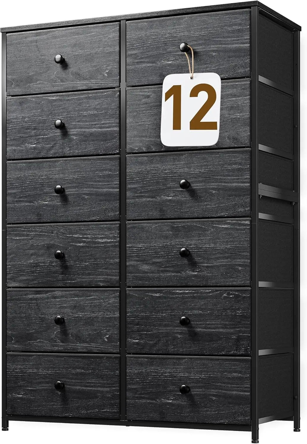 High Capacity Tall Dresser in Black for Bedroom, 12 Drawer Storage Solution