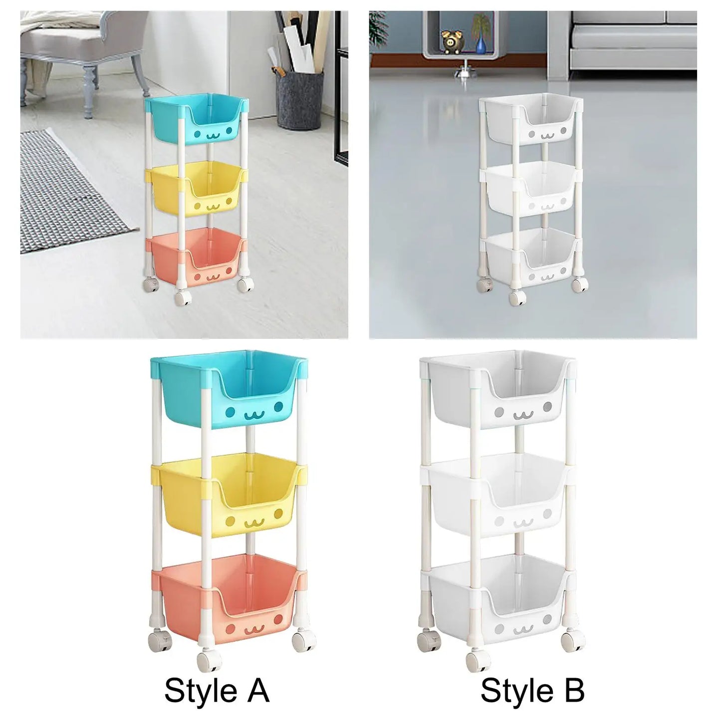 3 Tier Storage Cart Mobile Shelving Unit Organizer 3 Tier Trolley Rack Bathroom Organizer Cart for Kitchen Garage Bedroom Office