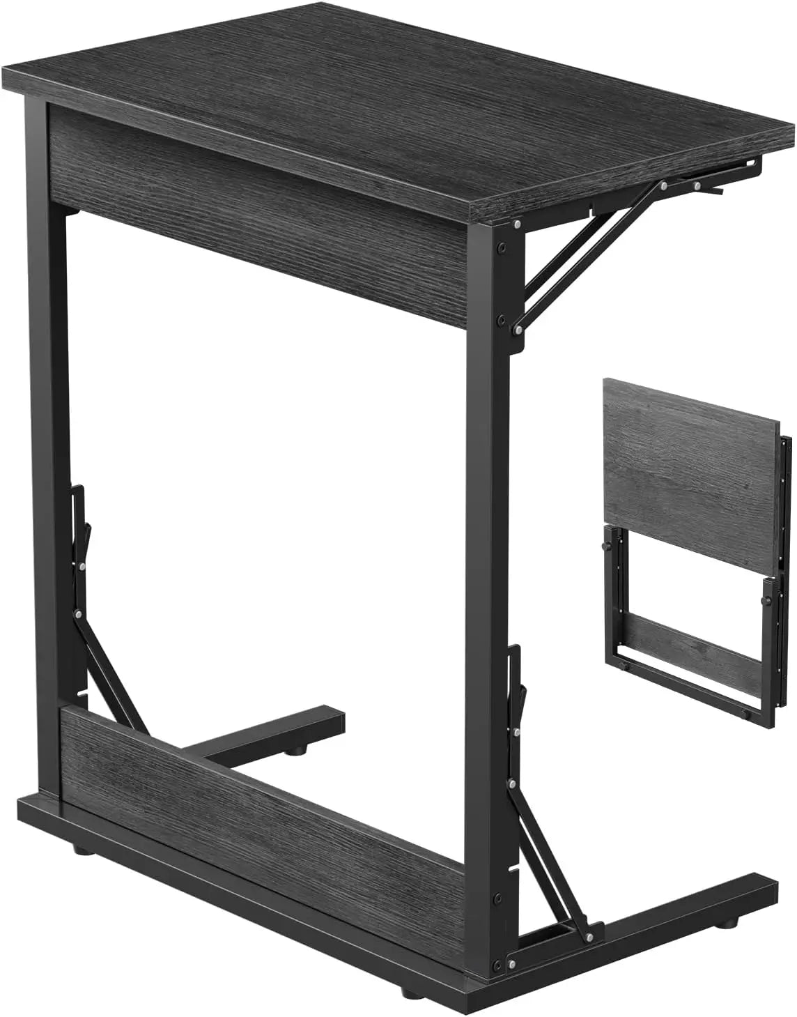 24" Wide Folding C-Shaped End Table, Small Side Desk for Couch, Sofa TV Tray Table with Metal Frame for Living Room, Bedroom,