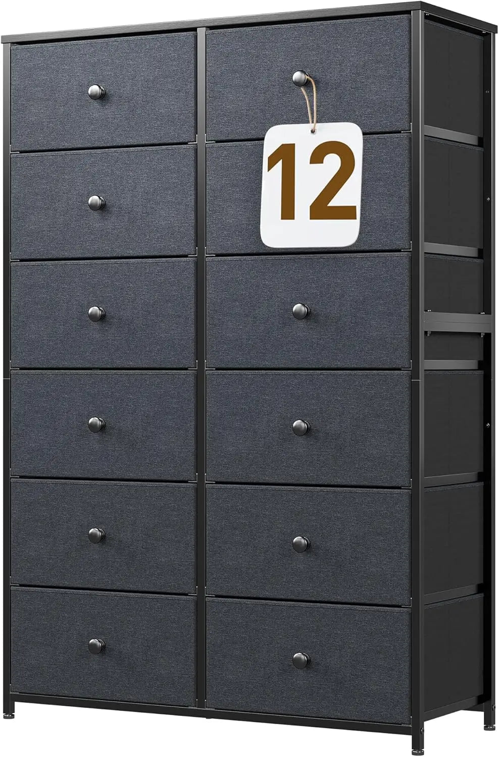 High Capacity Tall Dresser in Black for Bedroom, 12 Drawer Storage Solution
