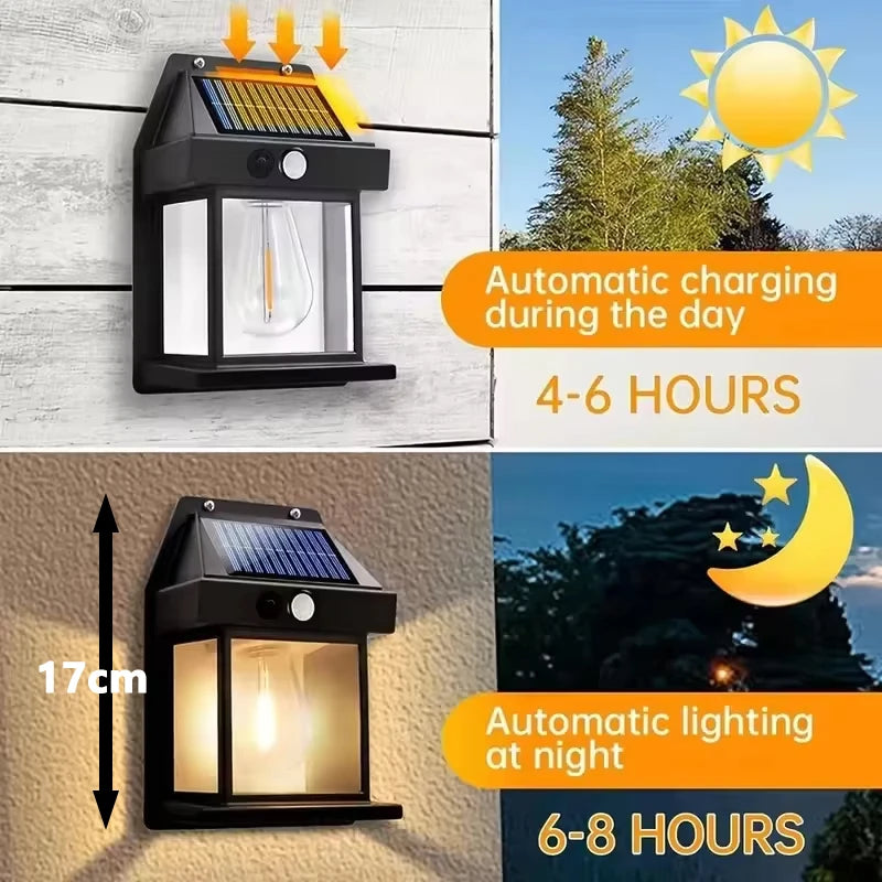 Outdoor Solar Tungsten Wall Light with Motion Sensor IP65 Waterproof LED Safety Light for Patio Outdoor Deck Porch Barn Garage