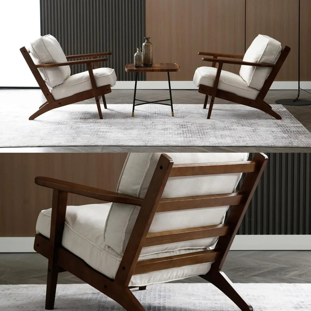 Living Room Accent Chairs Mid Century Modern Reading Arm Chair, Fabric Bedroom Chair with Soild Wood Frame