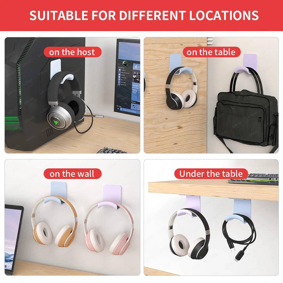 Headphone Stand Headphone Hanger Under Desk Wall Mounted Gaming Headset Stand Multi-color Headset Holder Under Table Support