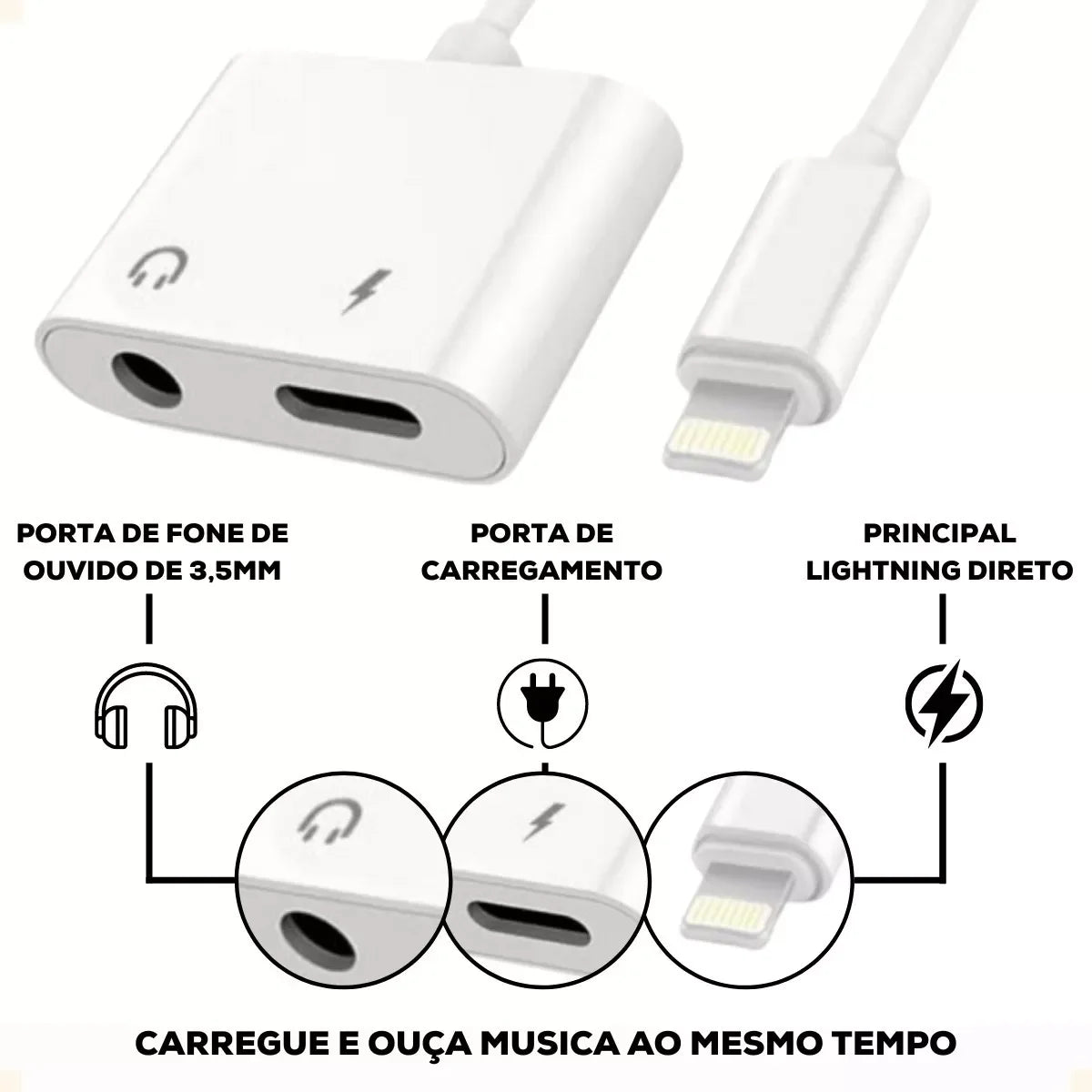 Adaptador Iphone p2 e carga lightning 2 Em 1 para iphone Com Função De Chamada Compatível Com IOS 10.3 IOS 11 E Posterior Iphone