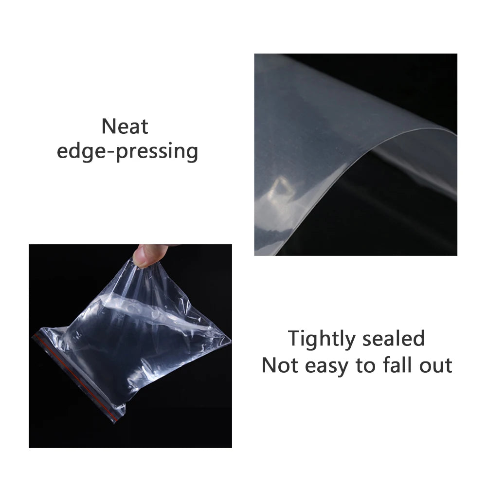 100PCS Plastic Bags Jewelry Zip Zipped Lock Reclosable Poly Clear Packaging Bags Different Size