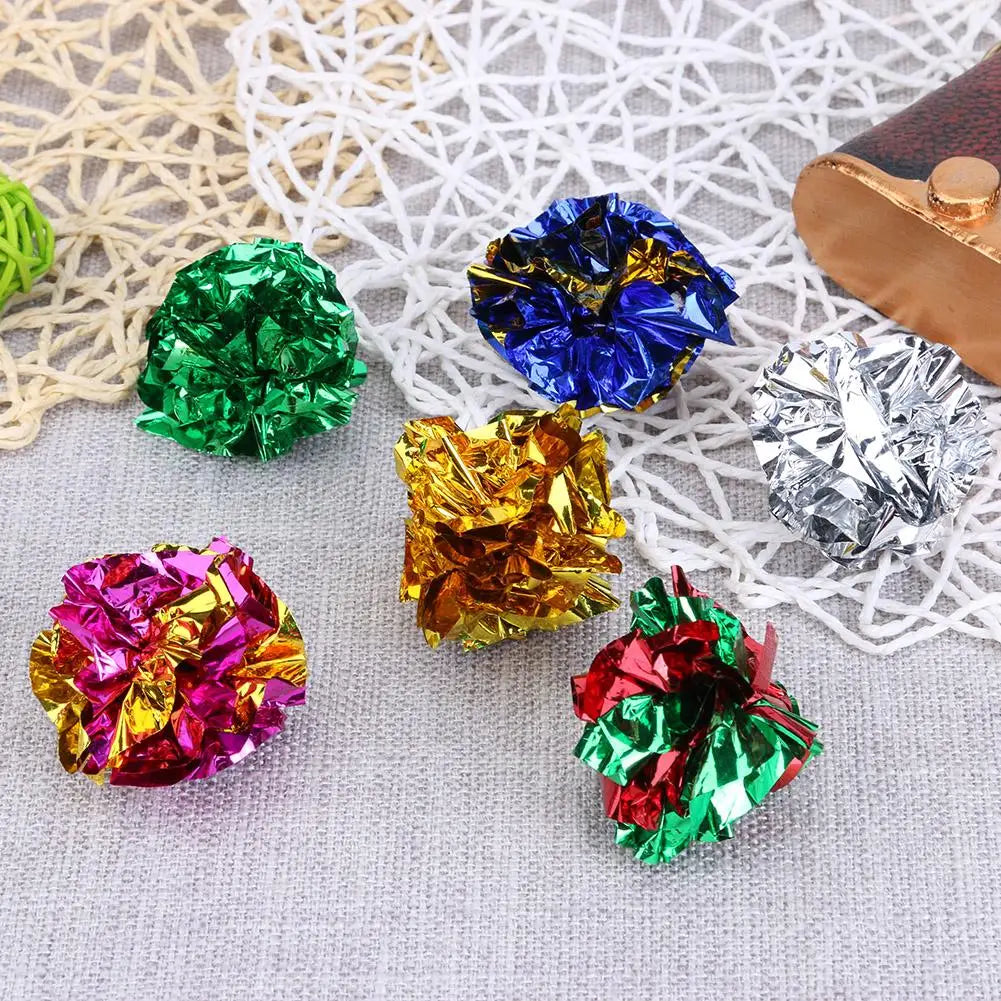 Crinkle Balls 12pcs Colorful Ball Sound Tin Paper Toy for Cat Durability Vocalization Dolls Playing Interactive Bite Squeak Toys