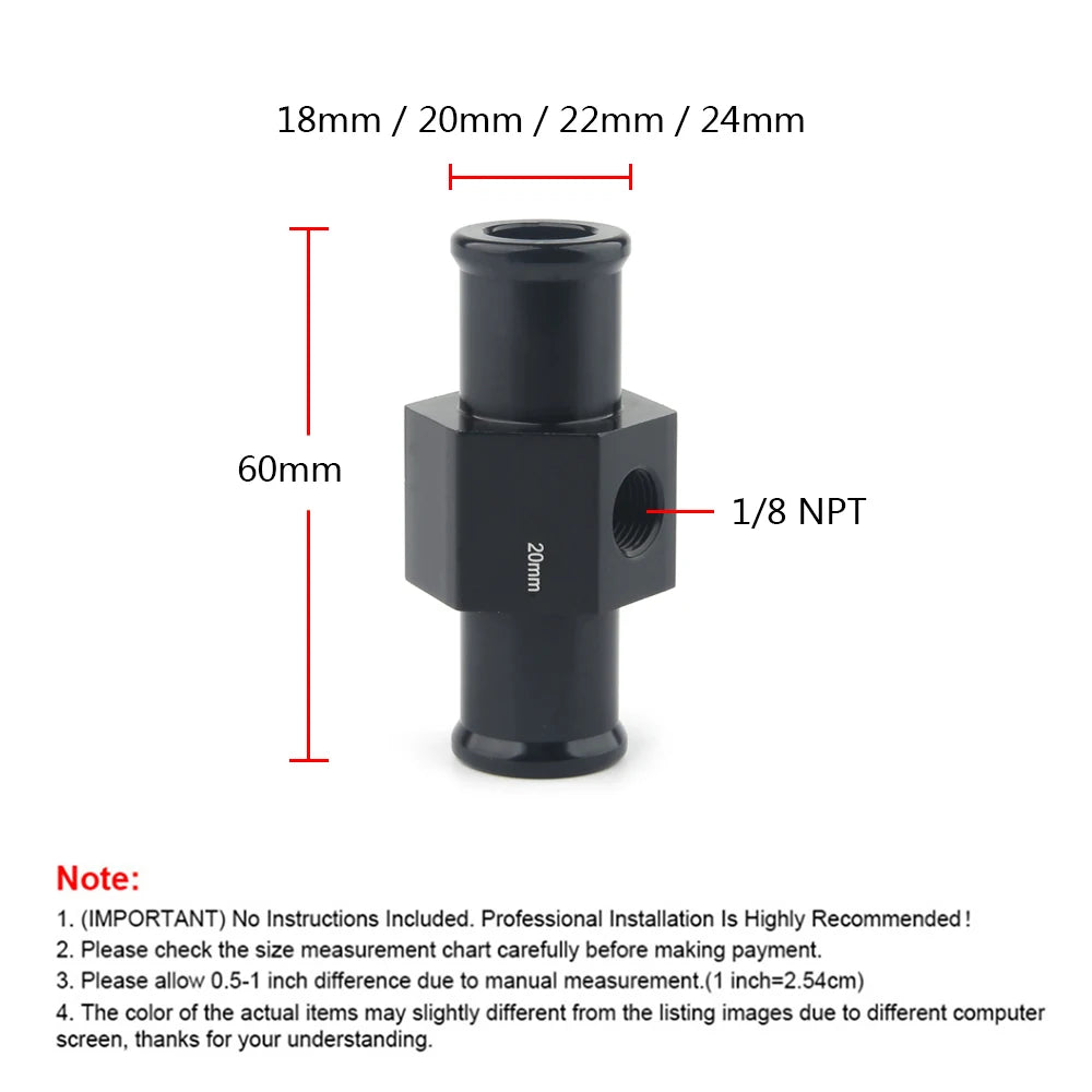 1/8 Npt Hose Adapter Water Temp Joint Pipe Sensor Black Water Temp Gauge Radiator Temperature 18MM 20MM 22MM 24MM