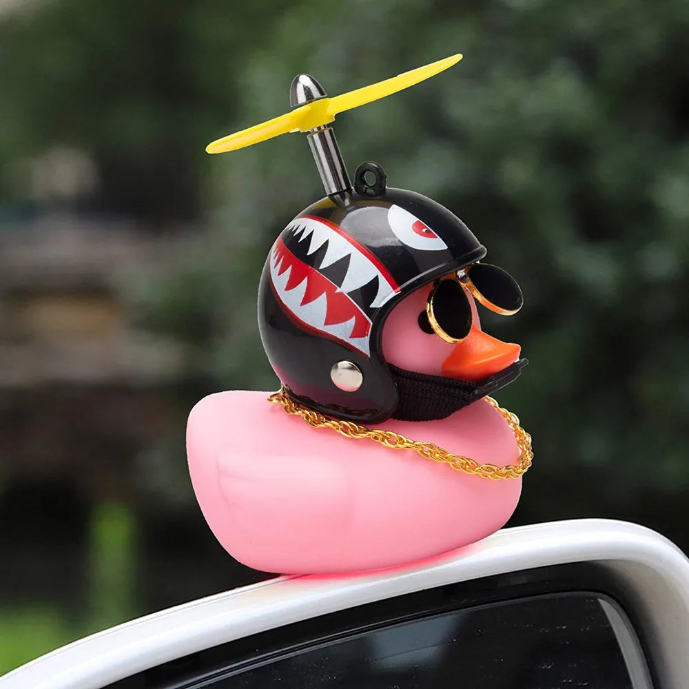 Cute Rubber Duck Toys Kids Toys Helmet Yellow Duck with Glue Propeller Baby Shark Toy Bath Toys Car Ornaments Car Decoration