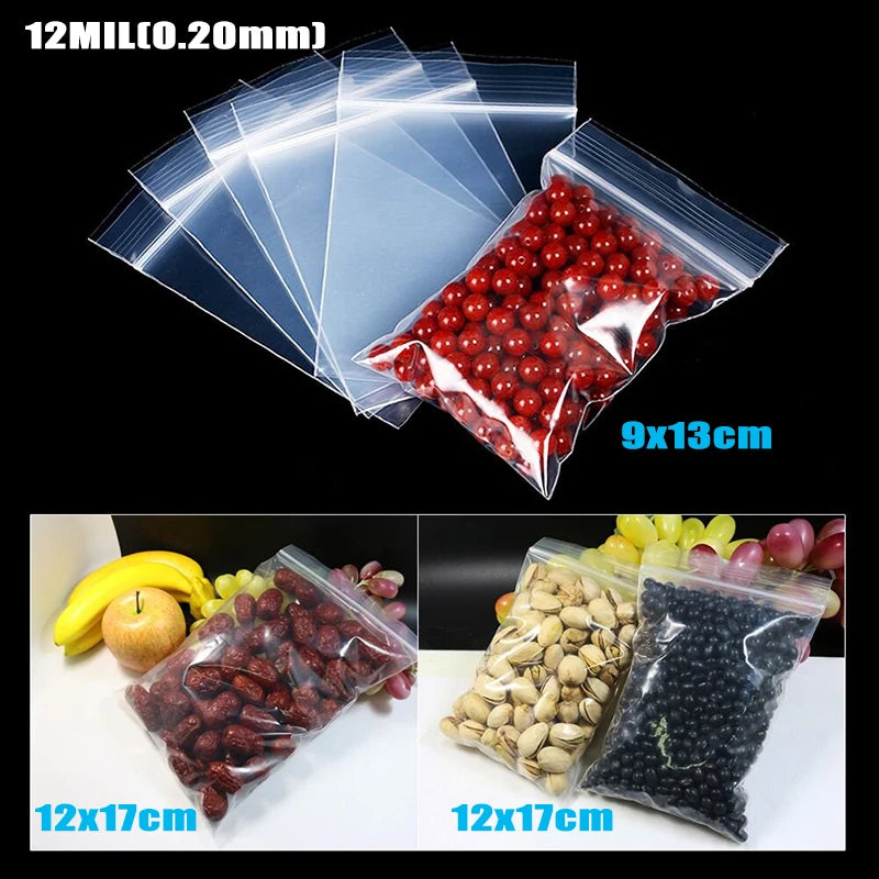 100pcs/lot Clear Heavy-Duty Thick Zip Lock jewelry Gift Package Storage Bag Ziplock Plastic Reclosable Poly Bag Thickness 0.12mm