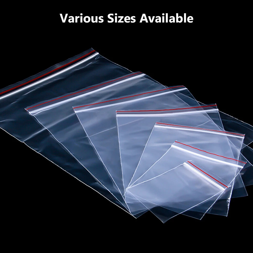 100PCS Plastic Bags Jewelry Zip Zipped Lock Reclosable Poly Clear Packaging Bags Different Size