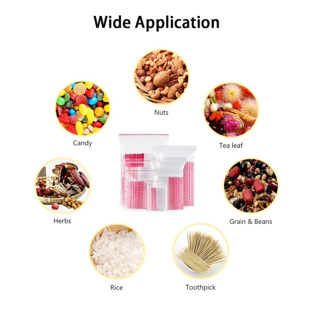 100PCS Plastic Bags Jewelry Zip Zipped Lock Reclosable Poly Clear Packaging Bags Different Size