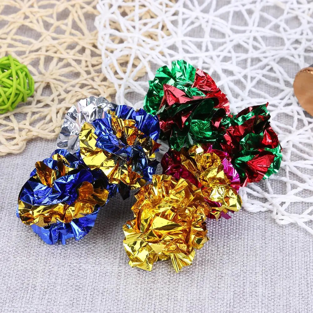 Crinkle Balls 12pcs Colorful Ball Sound Tin Paper Toy for Cat Durability Vocalization Dolls Playing Interactive Bite Squeak Toys
