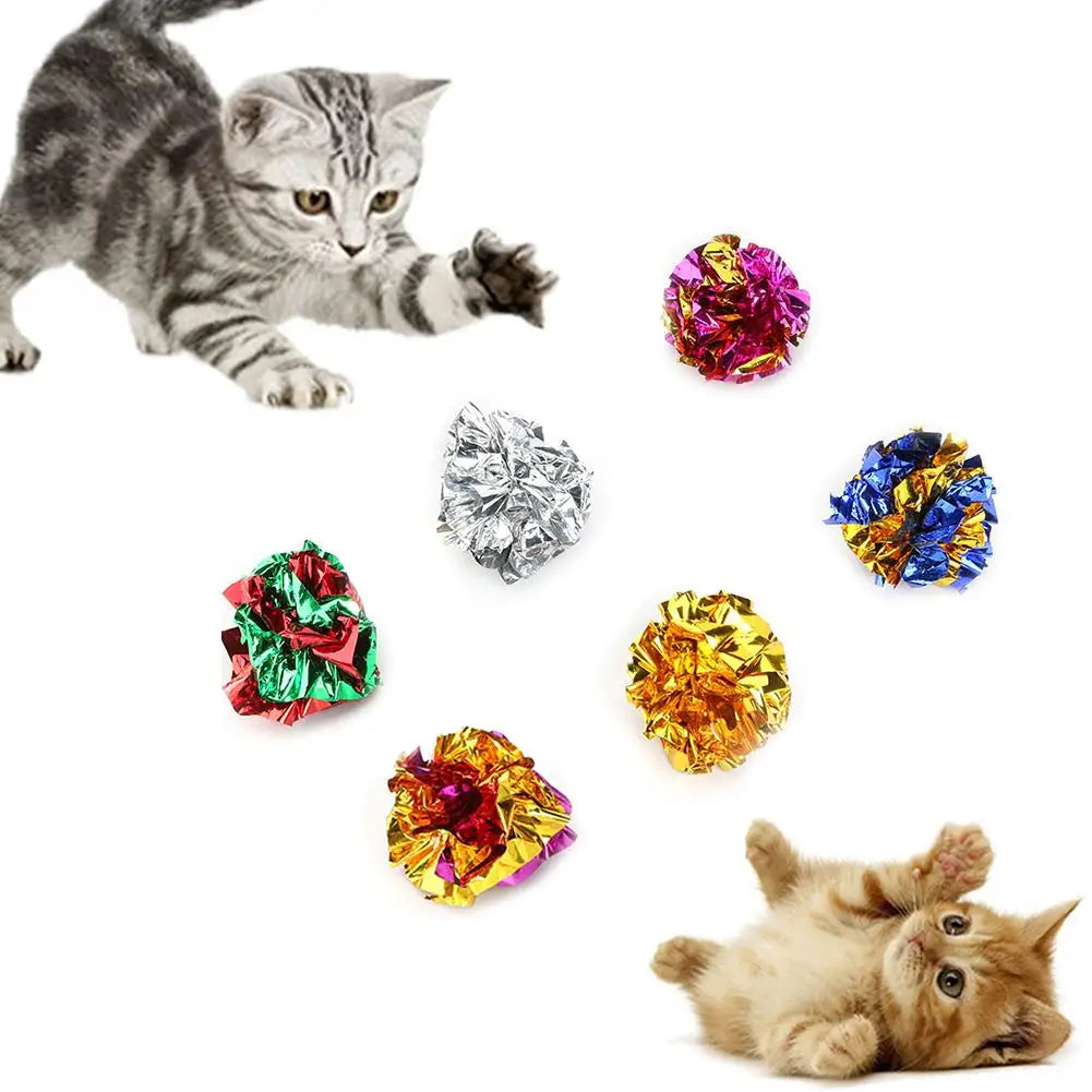 Crinkle Balls 12pcs Colorful Ball Sound Tin Paper Toy for Cat Durability Vocalization Dolls Playing Interactive Bite Squeak Toys