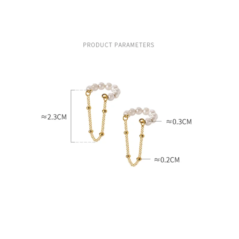 WANTME 925 Sterling Silver Fashion Unique Pearl Chain Ear Clip On Earrings for Women Hip Hop Without Piercing Jewelry Ear Cuff