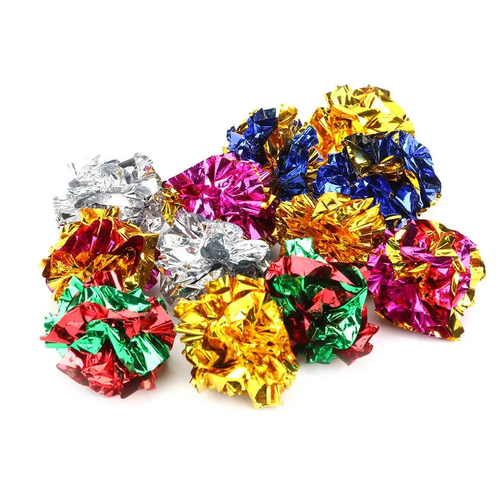 Crinkle Balls 12pcs Colorful Ball Sound Tin Paper Toy for Cat Durability Vocalization Dolls Playing Interactive Bite Squeak Toys