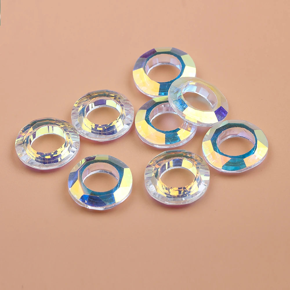 Crystal AB Glass Round Beads 6/8/10/14/20MM Big Hole Loose Beads Cosmic Ring for Jewelry Making Necklaces Earrings Accessories