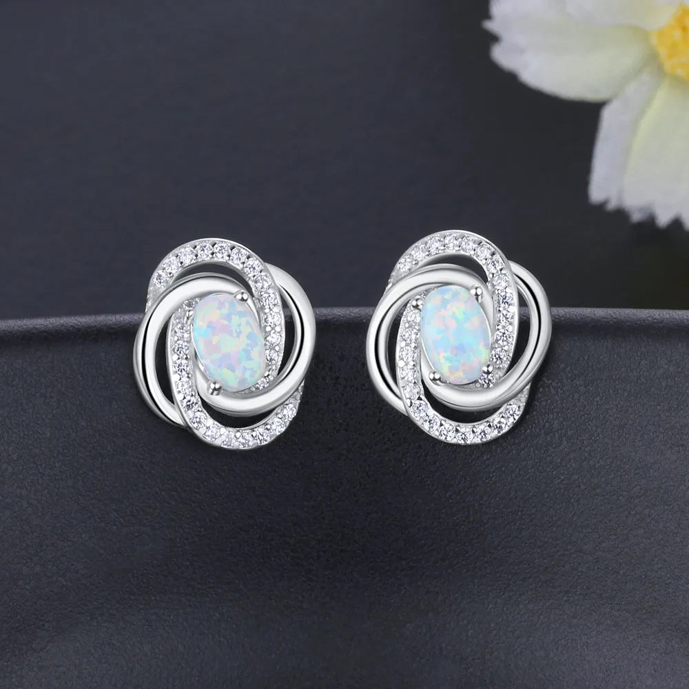 925 Sterling Silver Opal Earrings with Cubic Zirconia Twist Knot Stud Earrings for Women Silver 925 Jewelry Gift (Lam Hub Fong)