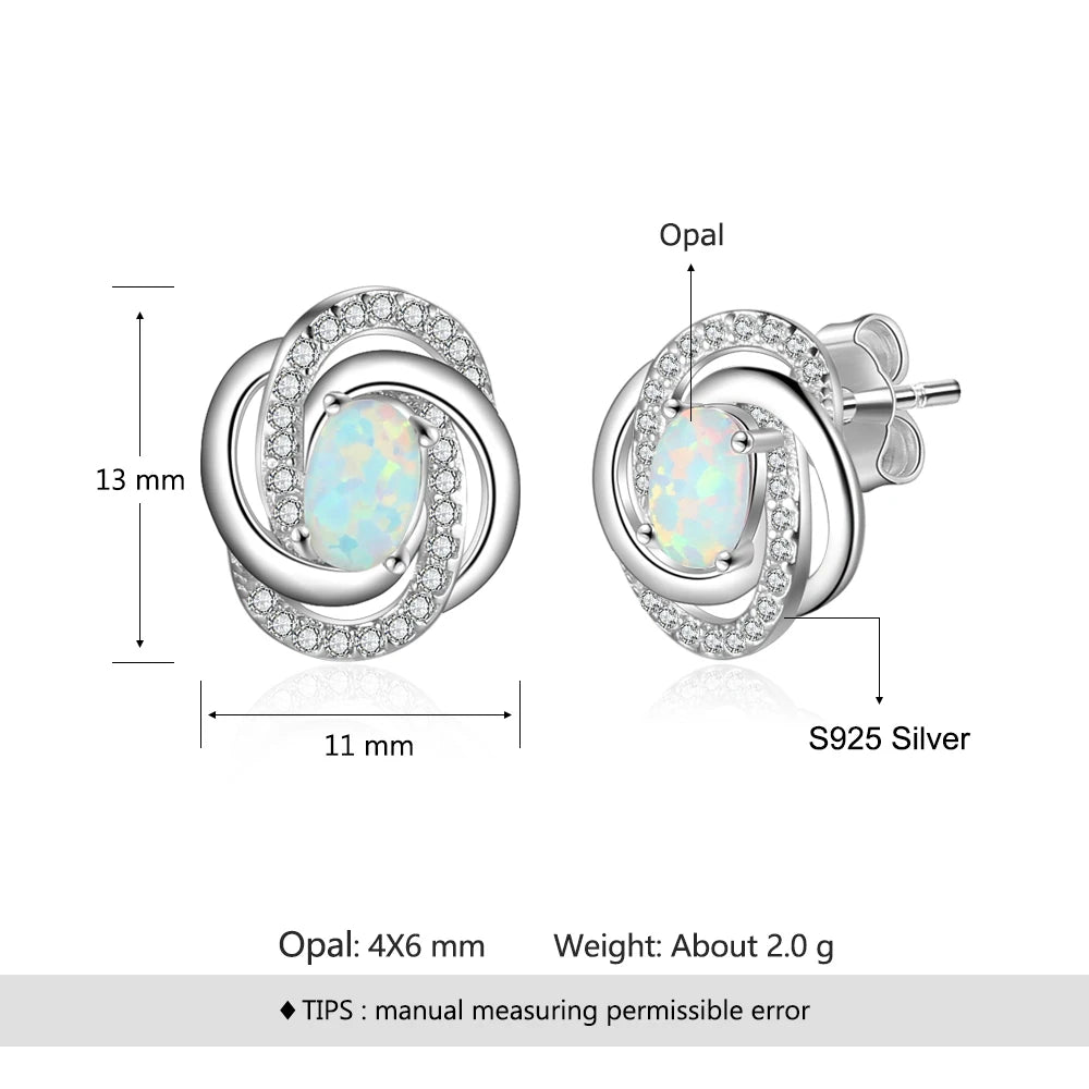 925 Sterling Silver Opal Earrings with Cubic Zirconia Twist Knot Stud Earrings for Women Silver 925 Jewelry Gift (Lam Hub Fong)