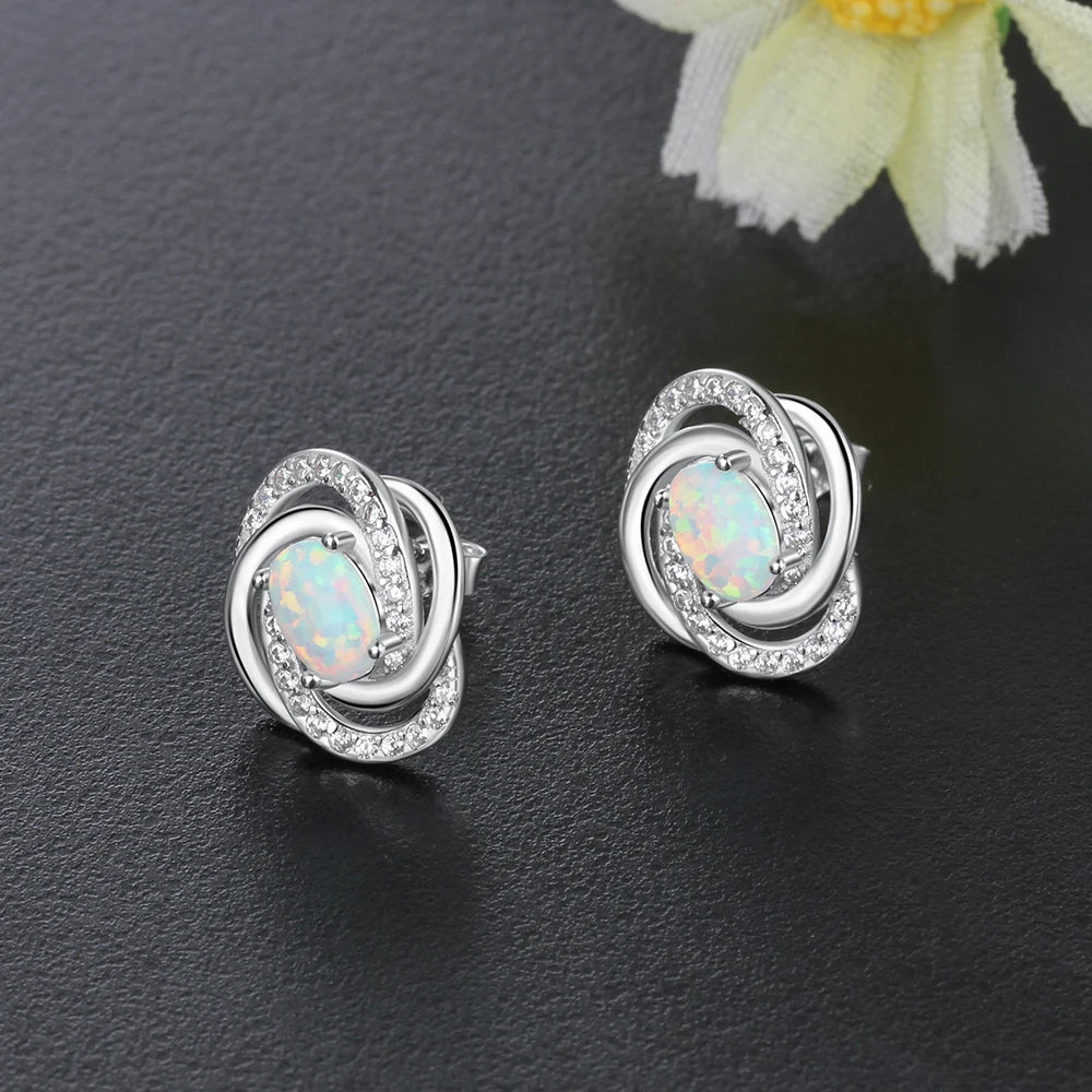 925 Sterling Silver Opal Earrings with Cubic Zirconia Twist Knot Stud Earrings for Women Silver 925 Jewelry Gift (Lam Hub Fong)