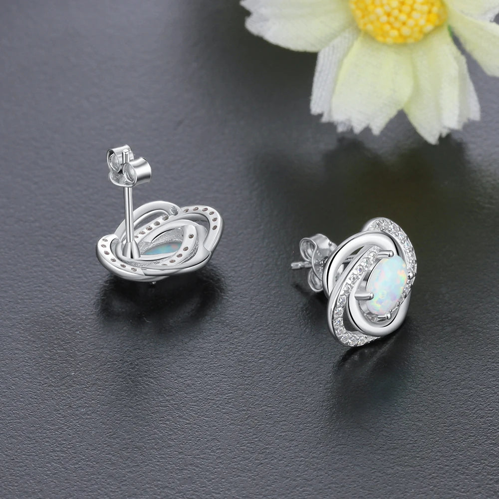 925 Sterling Silver Opal Earrings with Cubic Zirconia Twist Knot Stud Earrings for Women Silver 925 Jewelry Gift (Lam Hub Fong)