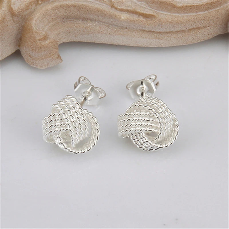 DOTEFFIL 100% Real 925 Sterling Silver Elegant Soft Winding Stud Earrings for Women Wedding Engagement Jewelry