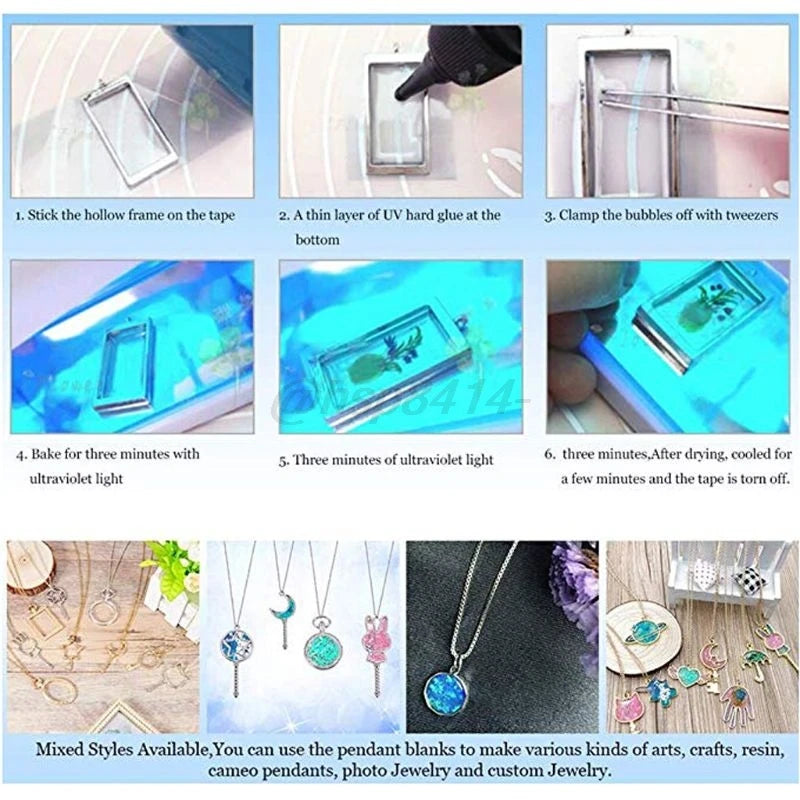 10Pcs Round Pendant Press Flower DIY UV Resin Blank Frame Bezel Jewelry Making
