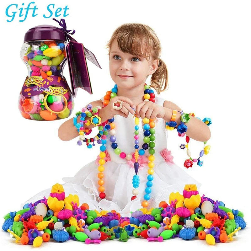 100pcs Pop Beads Children Girls Princess Jewelry Making Kit Creative Necklace Bracelet Rings DIY Ideal Christmas Birthday Gifts