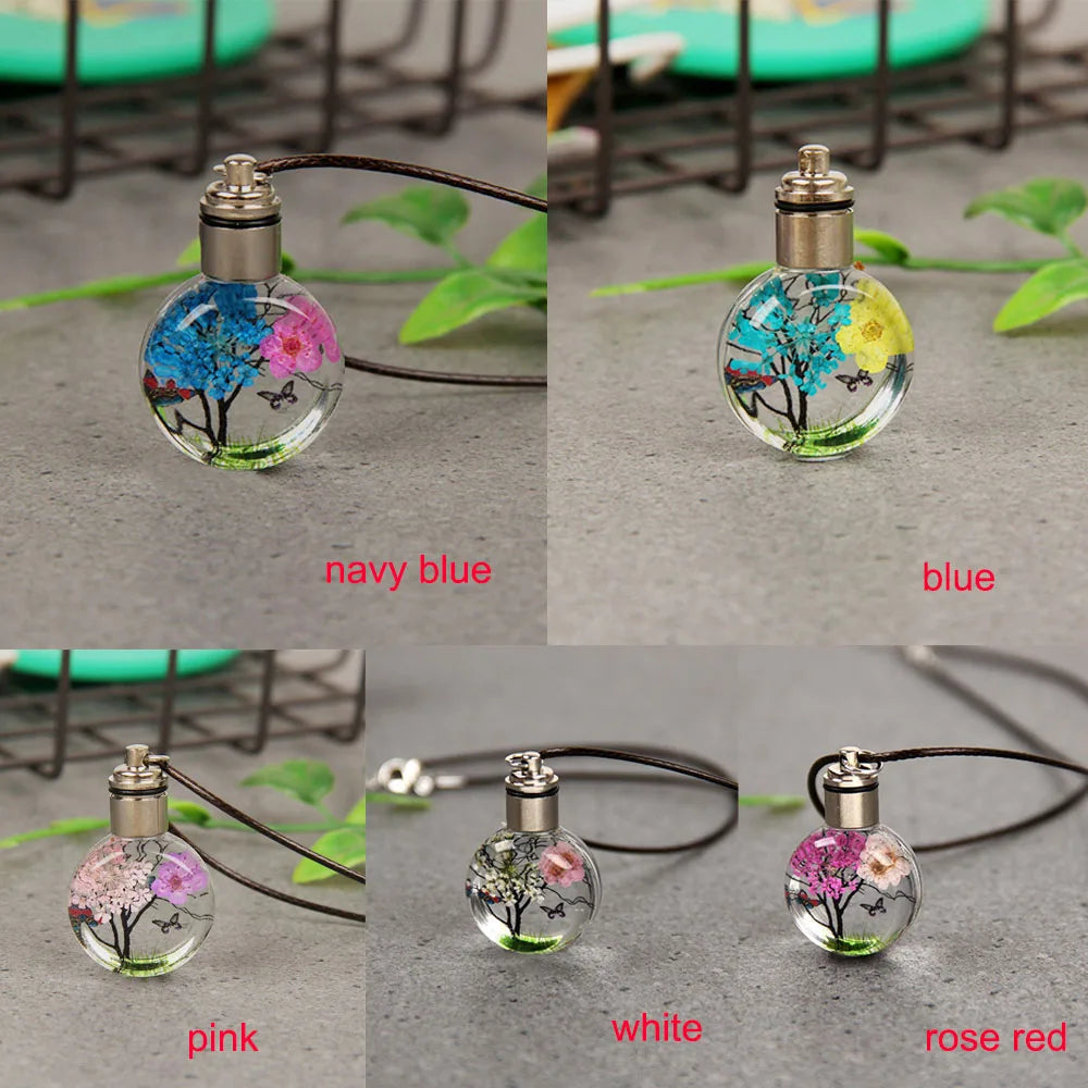 New Luminous Dried Flower Butterfly Glass Ball Car Pendant Car Craft Decoration Pendant Car Interior Decor Car Accessories